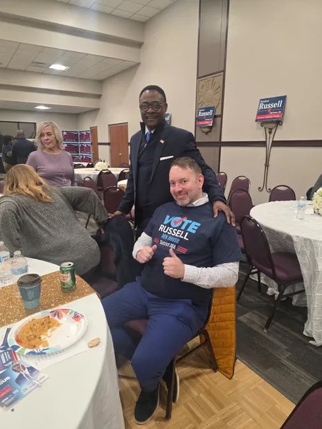 Wynfred Russell meeting a supporter